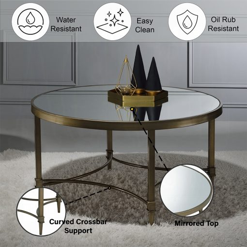 Aditya Mirrored & Antique Brass Coffee Table - Image 8