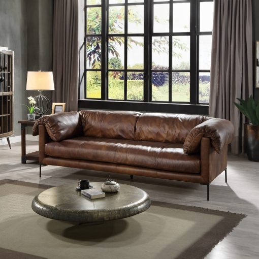 Jaron Mocha Top Grain Leather Sofa