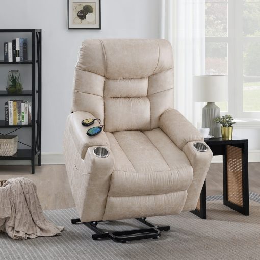 Nairi Ivory Leather Aire Power Recliner with Lift & Heating & Massage - Image 13