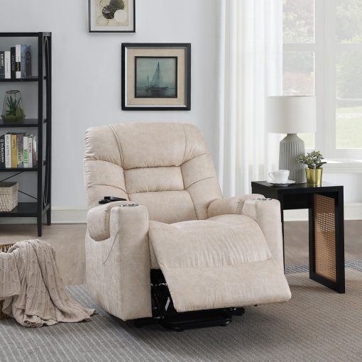 Nairi Ivory Leather Aire Power Recliner with Lift & Heating & Massage