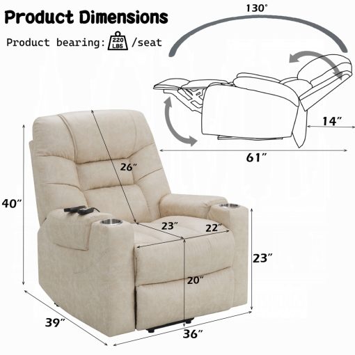 Nairi Ivory Leather Aire Power Recliner with Lift & Heating & Massage - Image 14