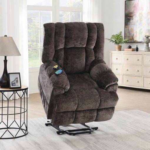 Pacay Brown Chenille Power Recliner with Lift & Heating & Massage - Image 12