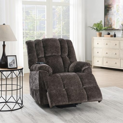 Pacay Brown Chenille Power Recliner with Lift & Heating & Massage