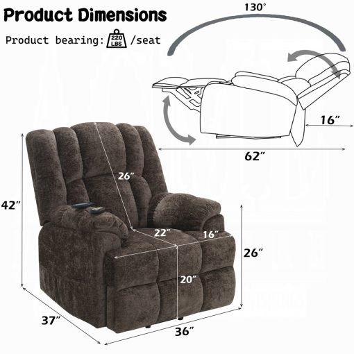 Pacay Brown Chenille Power Recliner with Lift & Heating & Massage - Image 13