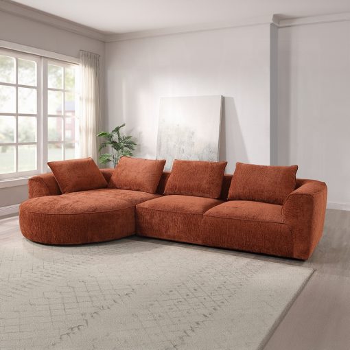 Aceso Contemporary Brown Chenille Sectional Sofa with 4 Pillows