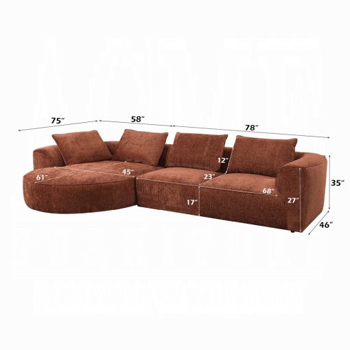 Aceso Contemporary Brown Chenille Sectional Sofa with 4 Pillows - Image 7