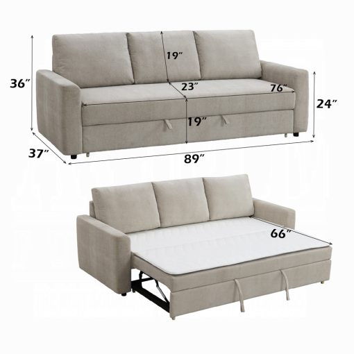 Leira Beige Linen Sofa with Sleeper - Image 8