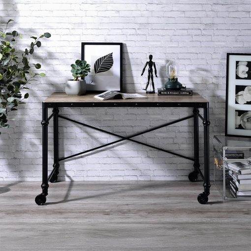 Oklarth Rustic Oak & Black Writing Desk