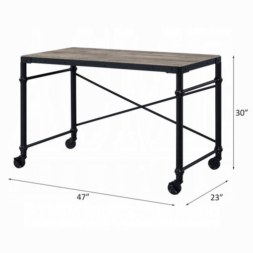 Oklarth Rustic Oak & Black Writing Desk - Image 6