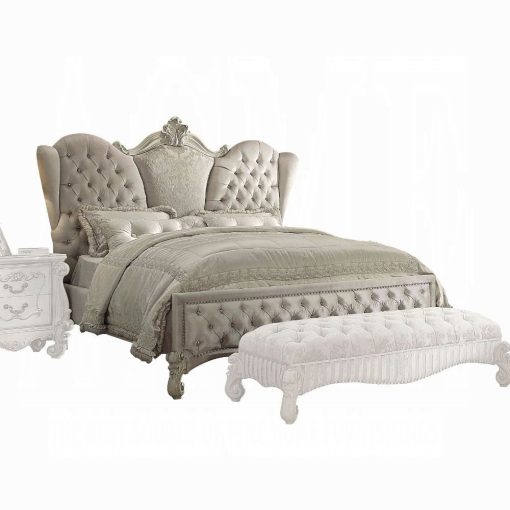 Acme Versailles Ivory Velvet & Bone White Bed - Image 2