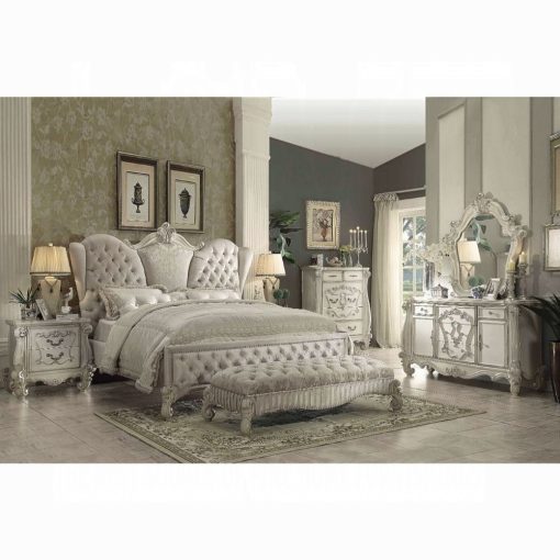 Acme Versailles Ivory Velvet & Bone White Bed