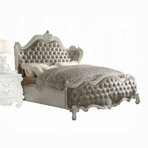 Acme Versailles Vintage Gray Synthetic Leather & Bone White Bed - Image 3