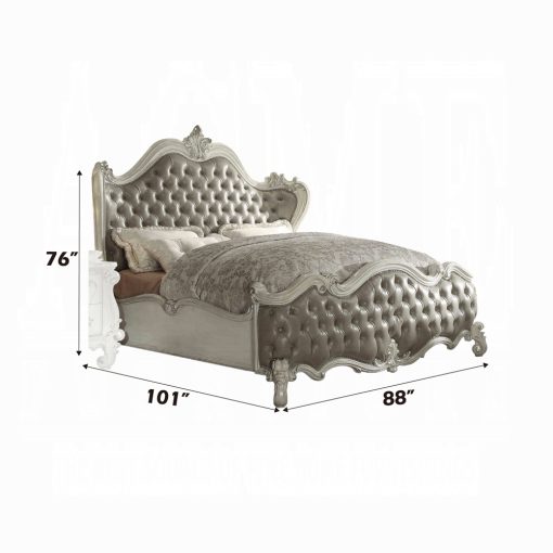 Acme Versailles Vintage Gray Synthetic Leather & Bone White Bed - Image 4