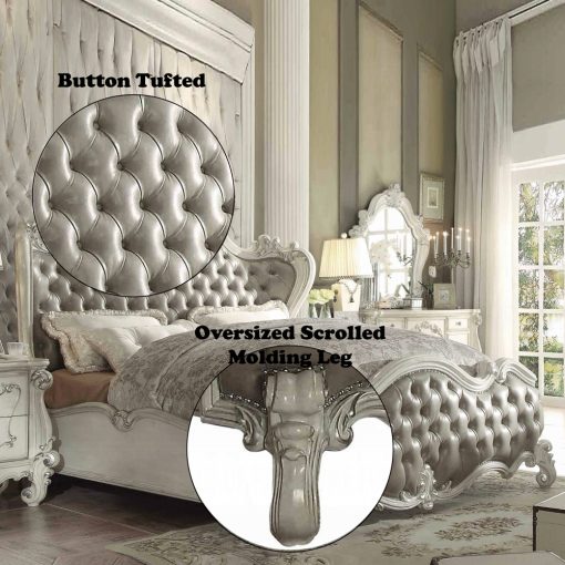 Acme Versailles Vintage Gray Synthetic Leather & Bone White Bed - Image 5