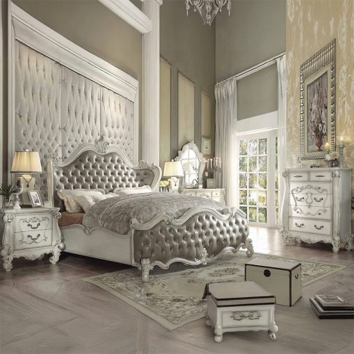 Acme Versailles Vintage Gray Synthetic Leather & Bone White Bed - Image 2