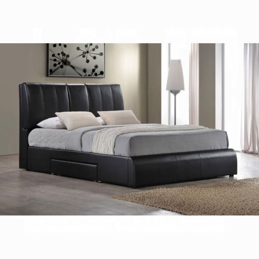 Acme Kofi Black Synthetic Leather EK Bed with Storage