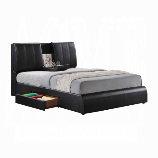 Acme Kofi Black Synthetic Leather EK Bed with Storage - Image 3