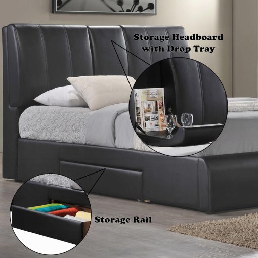 Acme Kofi Black Synthetic Leather EK Bed with Storage - Image 5