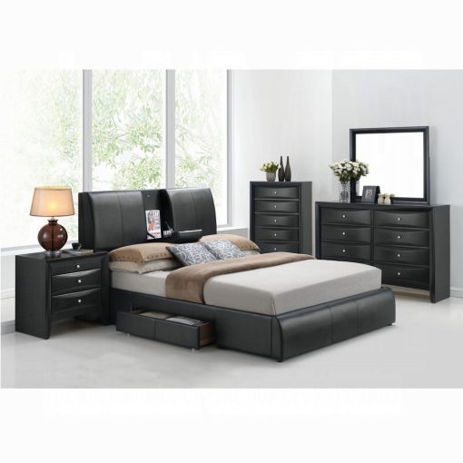Acme Kofi Black Synthetic Leather EK Bed with Storage - Image 2