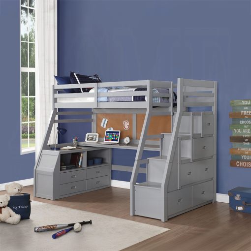 Acme Jason II Gray Twin Loft Bed with Storage