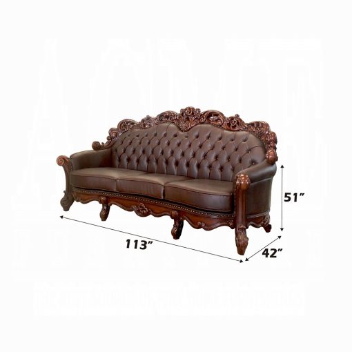 Acme Vendome Cherry Synthetic Leather & Cherry Oversized Sofa with 4 Pillows - Image 7