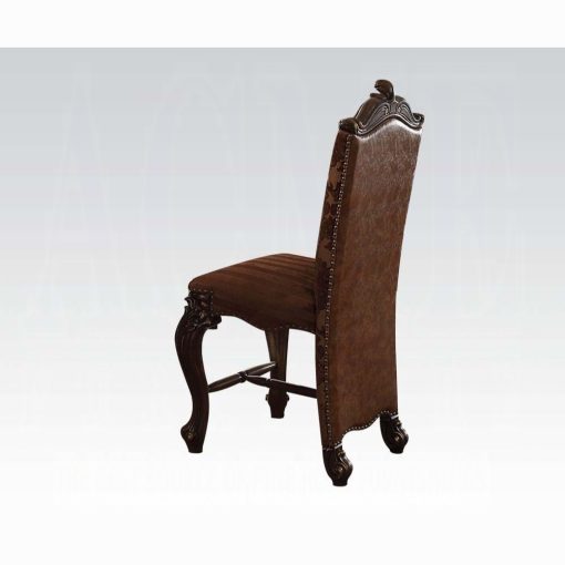 Acme Versailles Two Tone Light Brown Synthetic Leather /Fabric & Cherry Oak Counter Height Chair - Set of 2