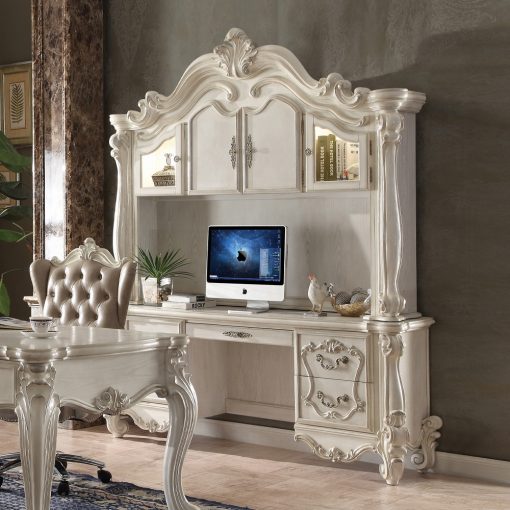 Acme Versailles Bone White Executive Computer Desk with Hutch