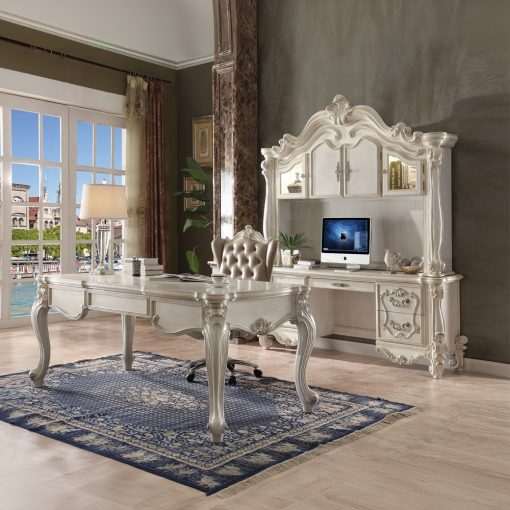 Acme Versailles Bone White Executive Computer Desk with Hutch - Image 2