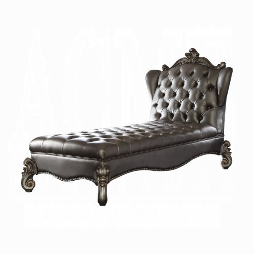 Acme Versailles Silver Synthetic Leather & Antique Platinum Chaise Lounge - Image 2
