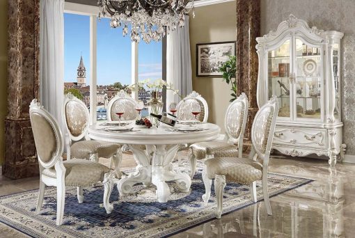 Acme Versailles Synthetic Leather & Bone White Round Dining Table