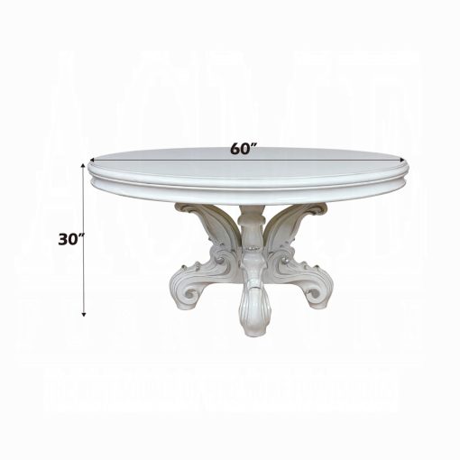 Acme Versailles Synthetic Leather & Bone White Round Dining Table - Image 2