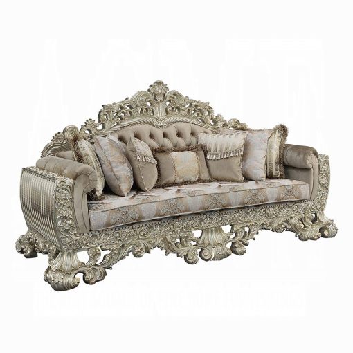 Acme Sorina Velvet Fabric & Antique Gold Sofa with 7 Pillows - Image 2