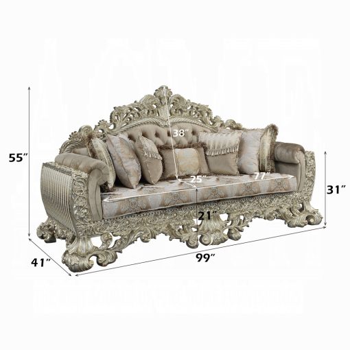 Acme Sorina Velvet Fabric & Antique Gold Sofa with 7 Pillows - Image 7