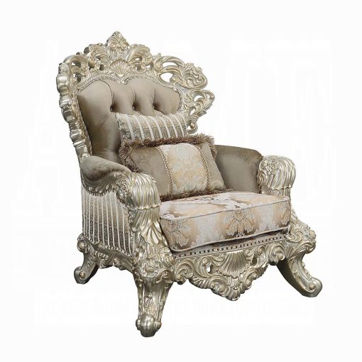 Acme Sorina Velvet Fabric & Antique Gold Chair with 2 Pillows - Image 2