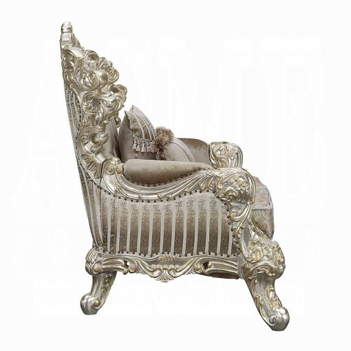 Acme Sorina Velvet Fabric & Antique Gold Chair with 2 Pillows - Image 3