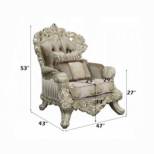 Acme Sorina Velvet Fabric & Antique Gold Chair with 2 Pillows - Image 8