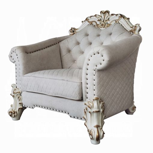 Acme Vendome II Two Tone Ivory Fabric & Antique Pearl Chair with 2 Pillows - Image 3
