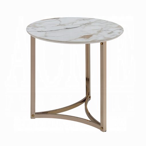 Acme Zaidee Sintered Stone & Champagne Round End Table - Image 2