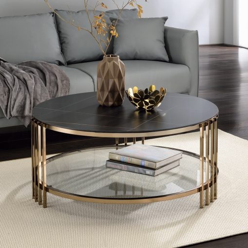 Acme Zaidee Sintered Stone & Champagne Coffee Table