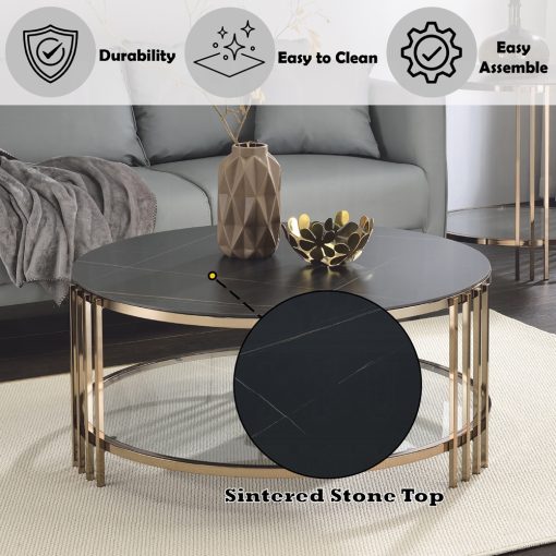 Acme Zaidee Sintered Stone & Champagne Coffee Table - Image 7