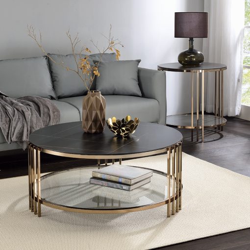 Acme Zaidee Sintered Stone & Champagne Coffee Table - Image 2