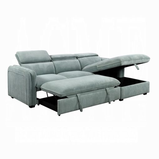 Acme Zavala Light Green Chenille Sectional Sofa with Sleeper & Storage - Image 6