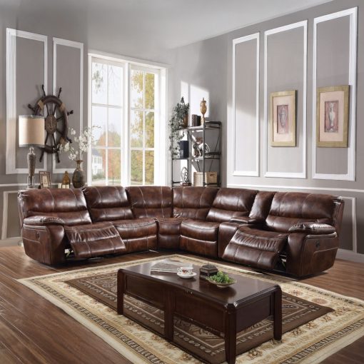 Acme Brax Power Motion Two Tone Brown Synthetic Leather Sectional Sofa