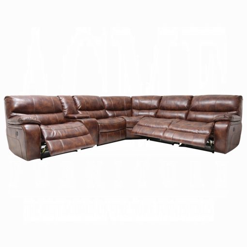 Acme Brax Power Motion Two Tone Brown Synthetic Leather Sectional Sofa - Image 3