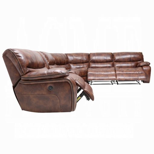 Acme Brax Power Motion Two Tone Brown Synthetic Leather Sectional Sofa - Image 5