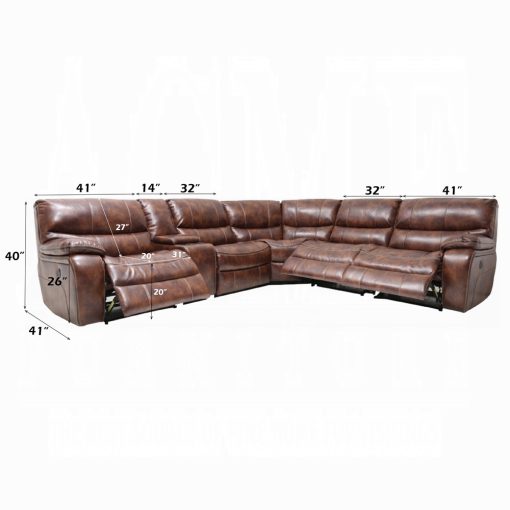 Acme Brax Power Motion Two Tone Brown Synthetic Leather Sectional Sofa - Image 8