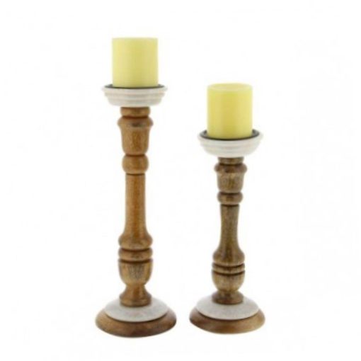 The Light Garden Wood Marble Candle Holder