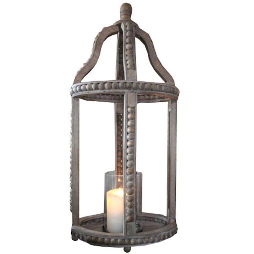 The Light Garden Wooden Glass Open Lantern with Bead Detailing