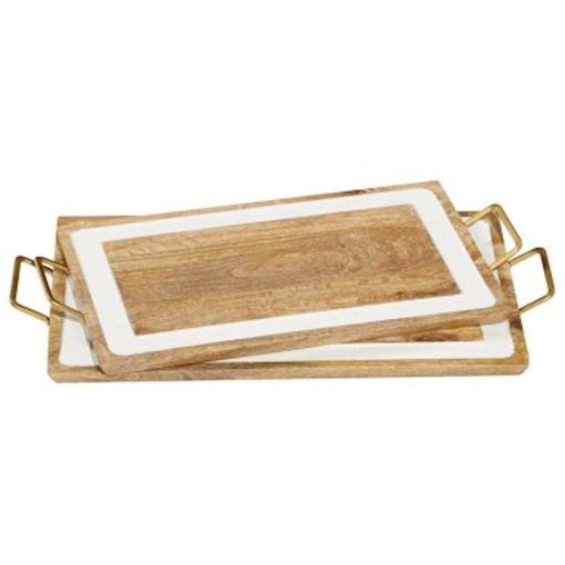 The Light Garden Wood/Enamel Trays Set of 2