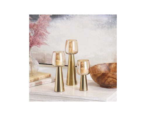 The Light Garden Gold 2 Tone Glass Candlesticks Set of 3
